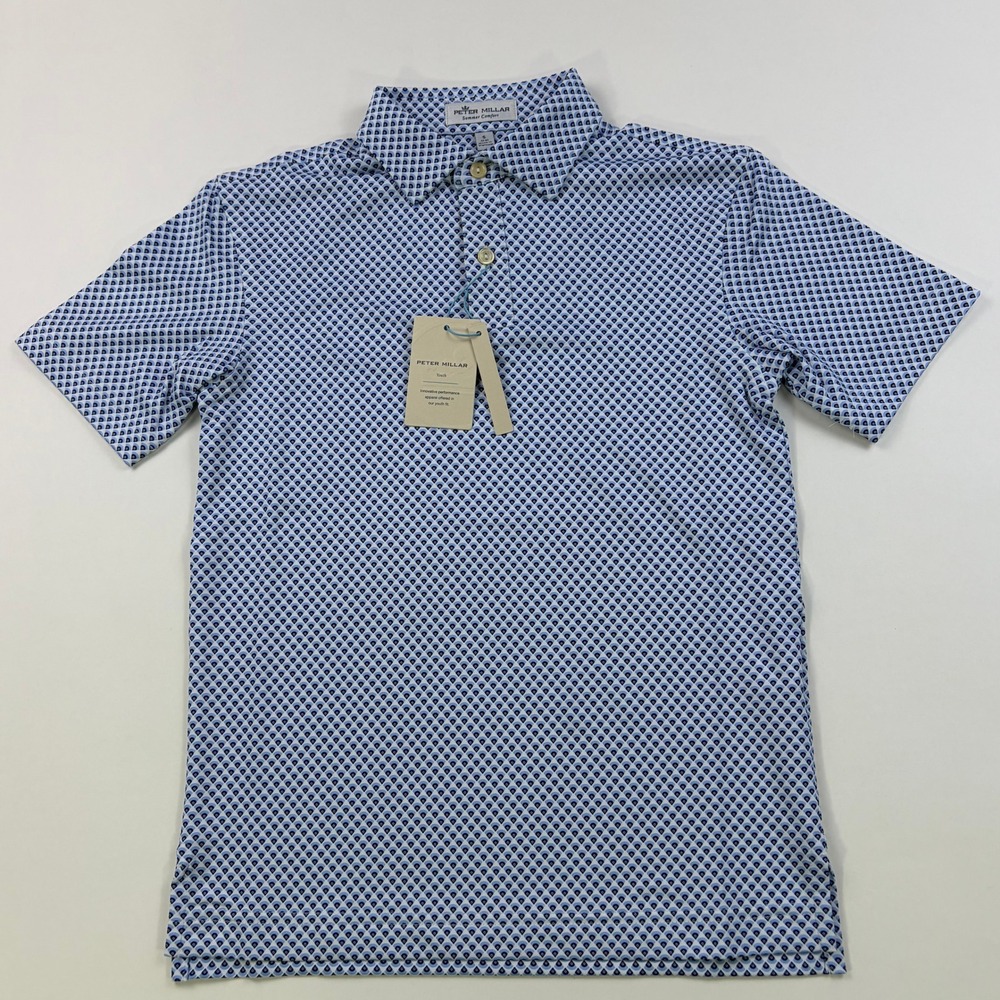 Peter Millar Summer Comfort Polo Youth S 7-8 Blue Geometric Performance NWT